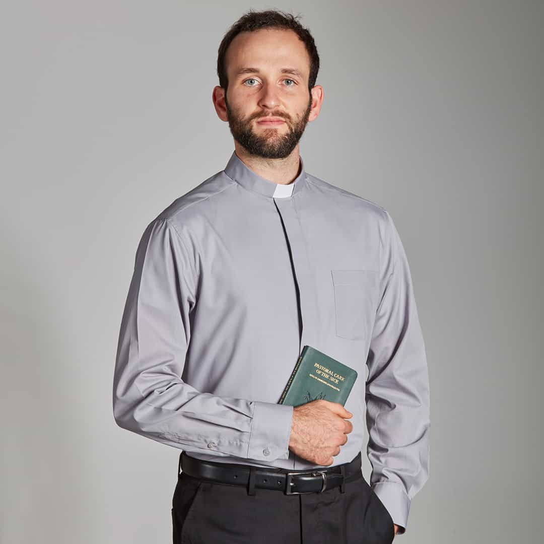 Long Sleeve Clergy Shirt with Slip-in Collar 55% Cotton