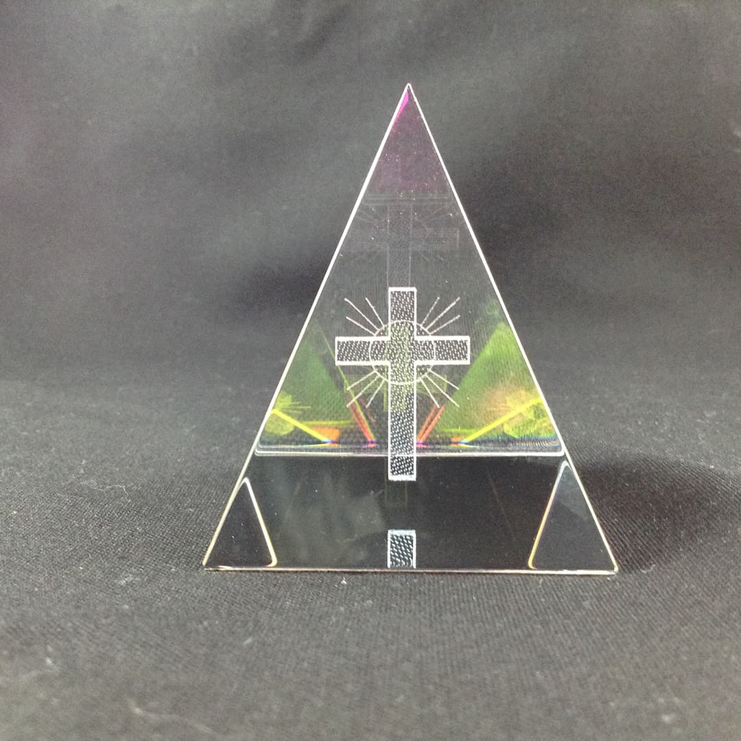 Crystal Prism Pyramid-Shape with 3D Cross