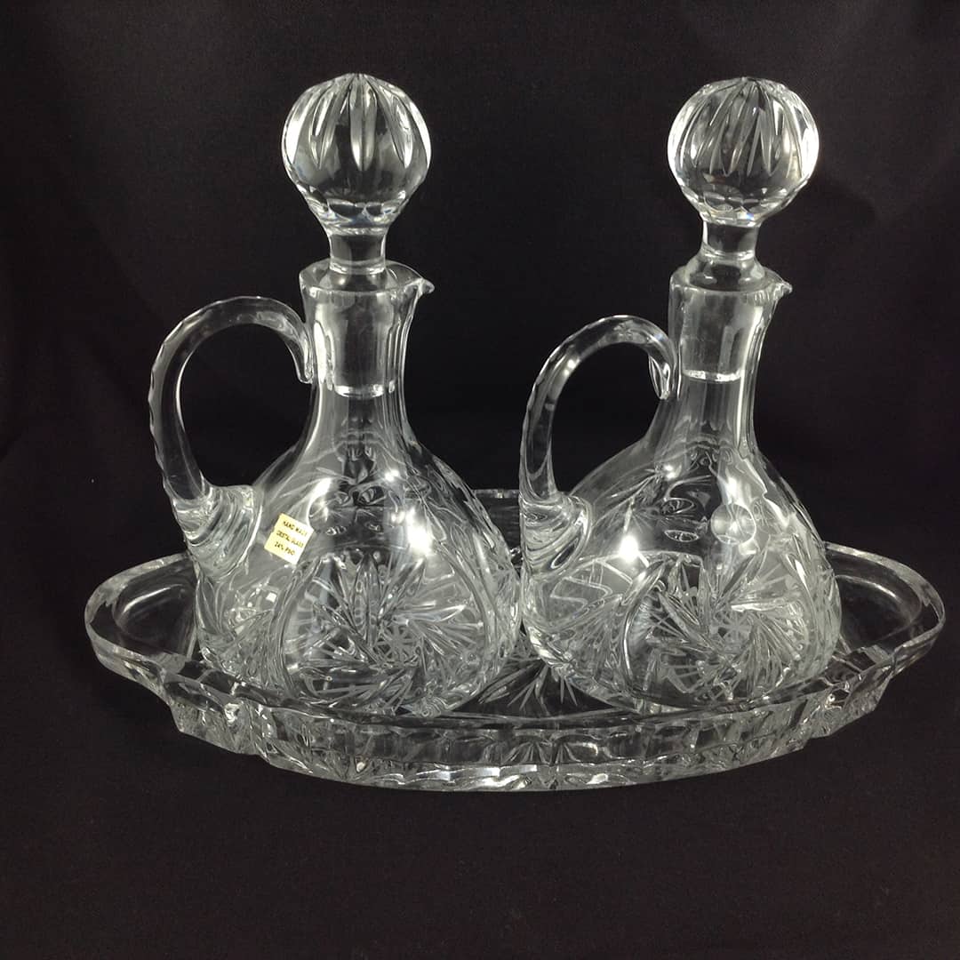 Cruet Set with Tray - Heavy Cut Crystal