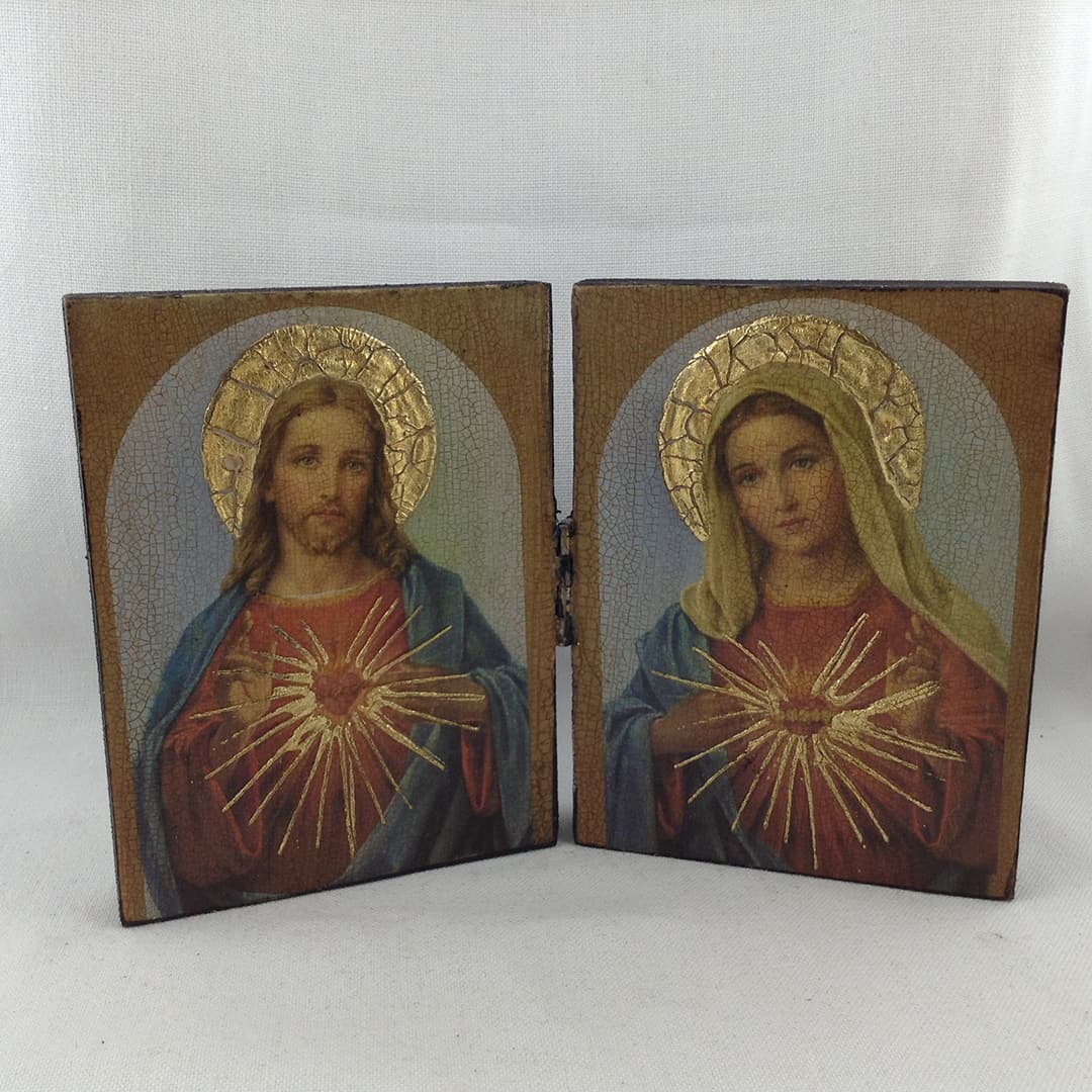Mini Bi-Fold Icon - Sacred Heart of Jesus & Immaculate Heart of Mary