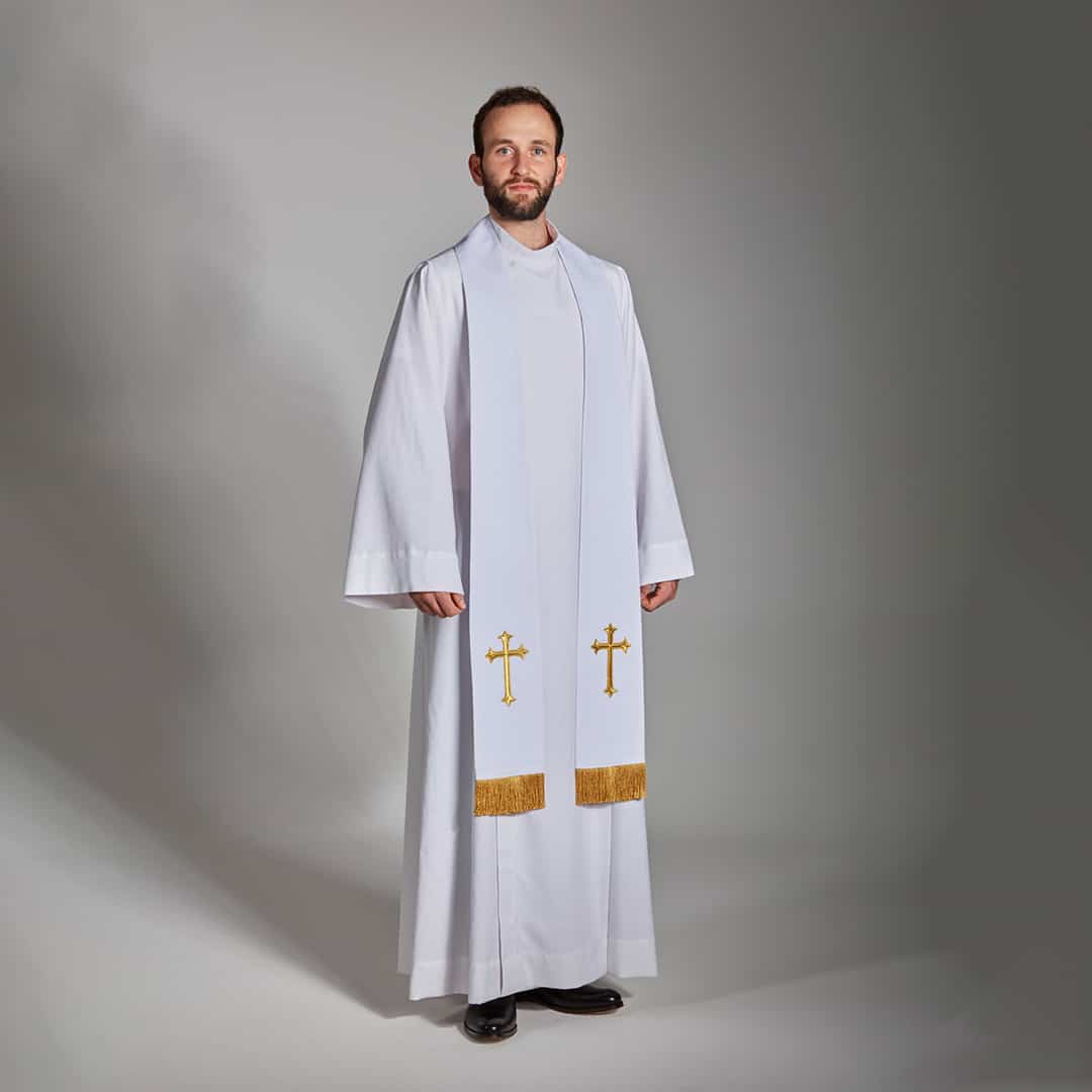 Stole evenweave fabric with Fleury Latin Cross and Fringe - 4 colour options - Image 4