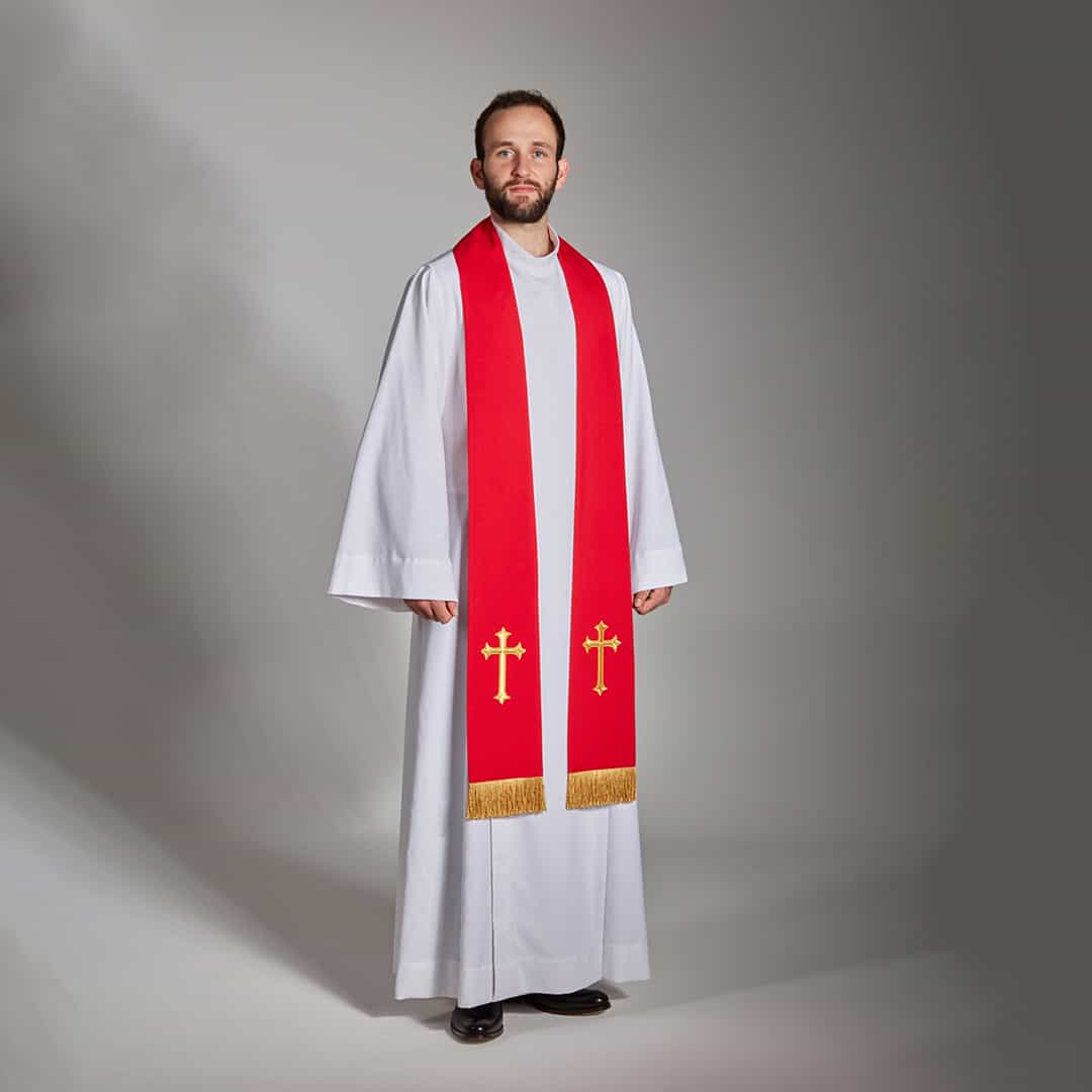 Stole evenweave fabric with Fleury Latin Cross and Fringe - 4 colour options - Image 2