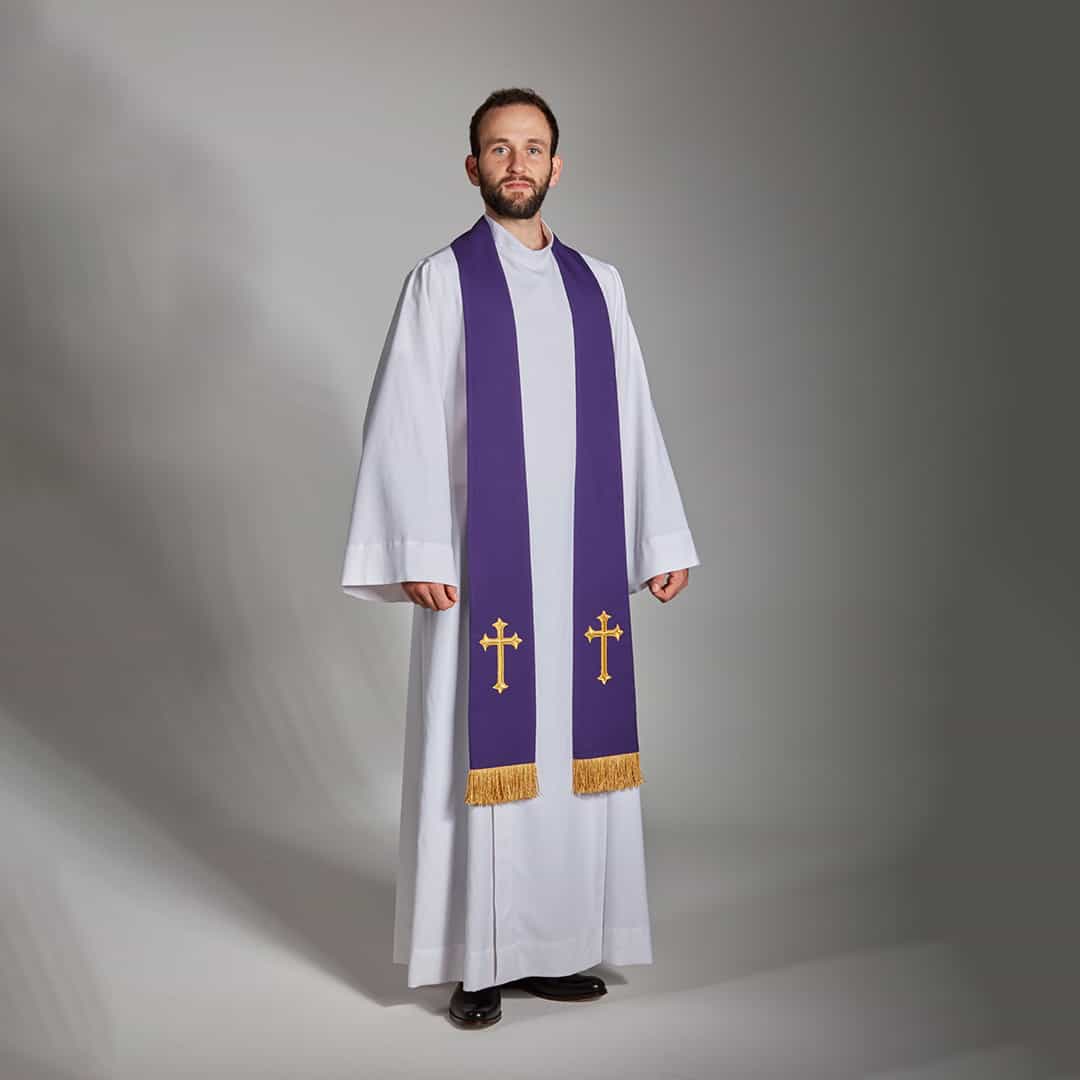 Stole evenweave fabric with Fleury Latin Cross and Fringe - 4 colour options - Image 3