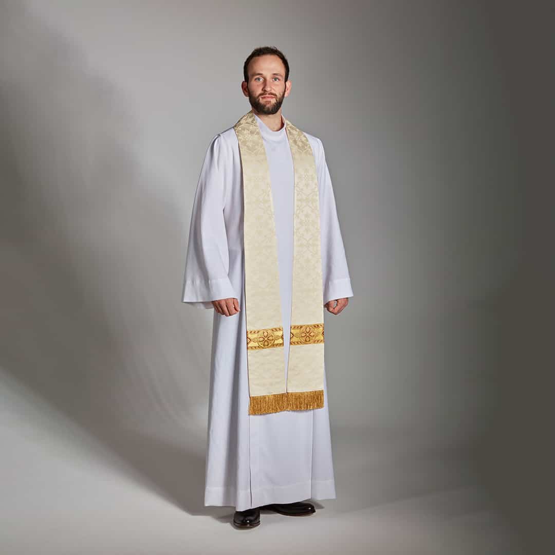 Stole Ely Brocade with Ravenna Braid and Fringe - 4 colour options