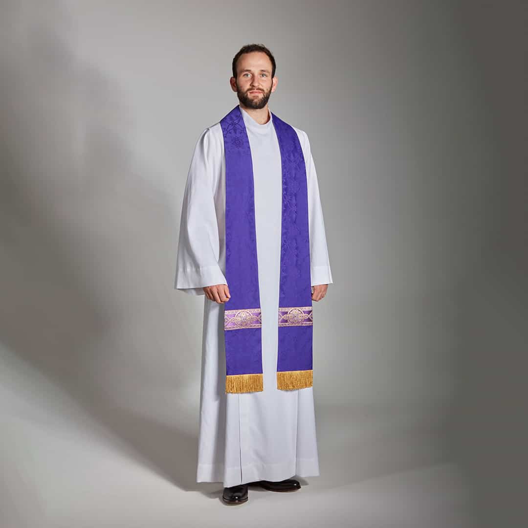 Stole Ely Brocade with Ravenna Braid and Fringe - 4 colour options - Image 4