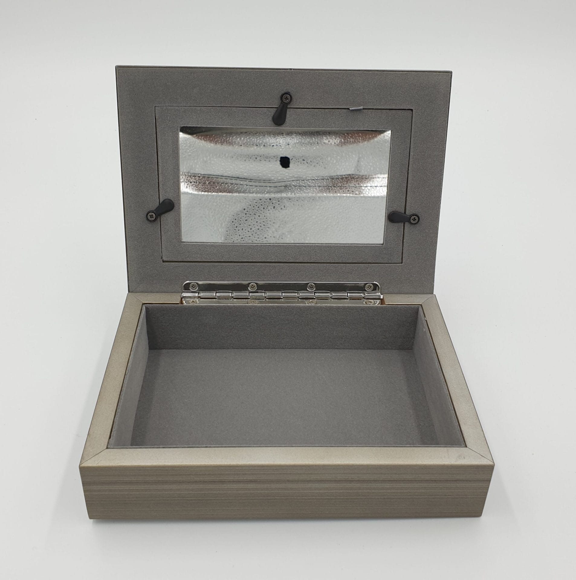 Confirmation Keepsake box. Grey/Taupe with faux wood grain finish - Image 2