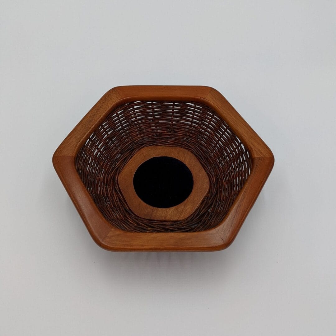 Mahogany and Rattan Offering Basket
