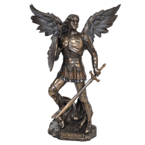 ST MICHAEL THE ARCHANGEL WITH SWORD AND SHIELD (SMALL) 22CM BRONZE RESIN
