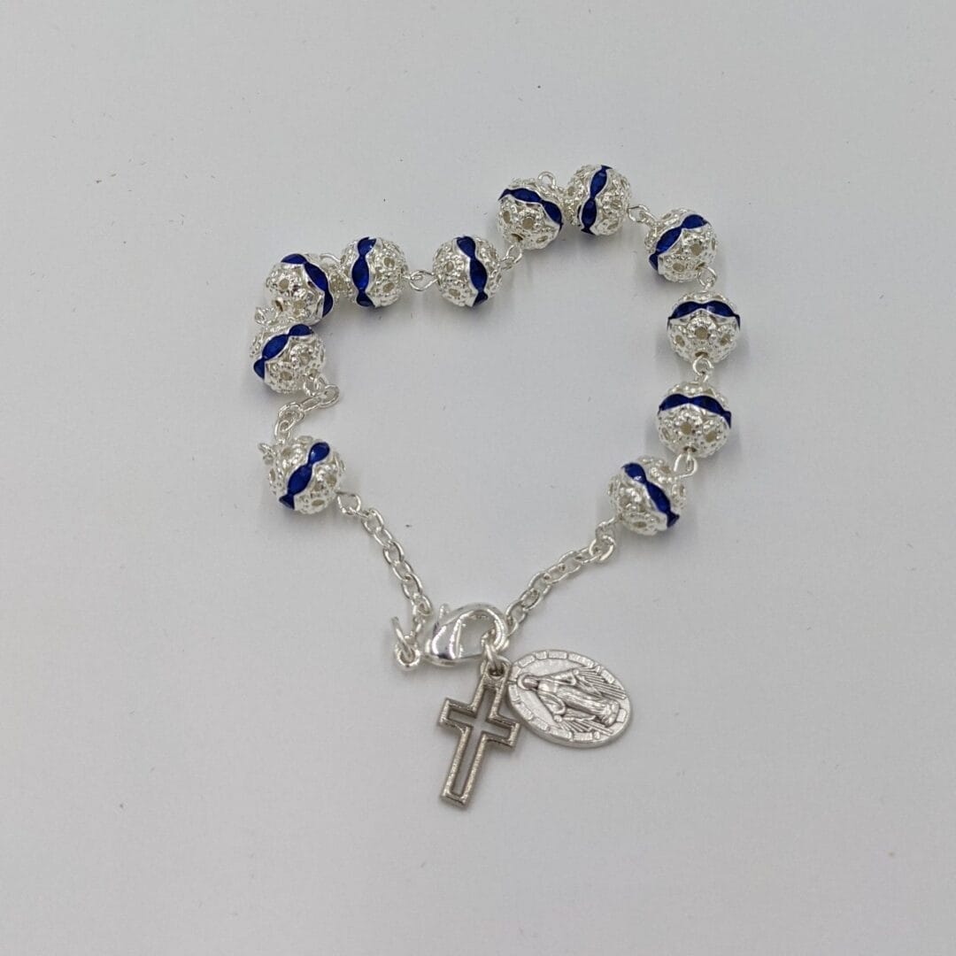 Rosary Bracelet Silver and Blue Miraculous Medal