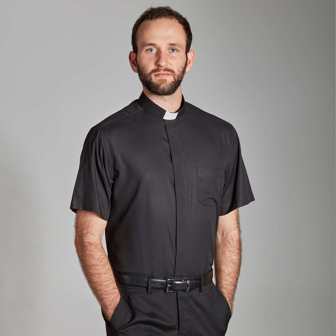 Short Sleeve Clergy Shirt with Slip-in collar 55% Cotton