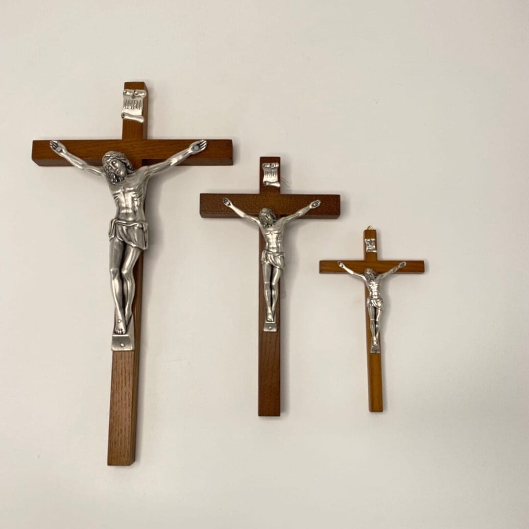 Wall Crucifix Walnut With Silver Corpus