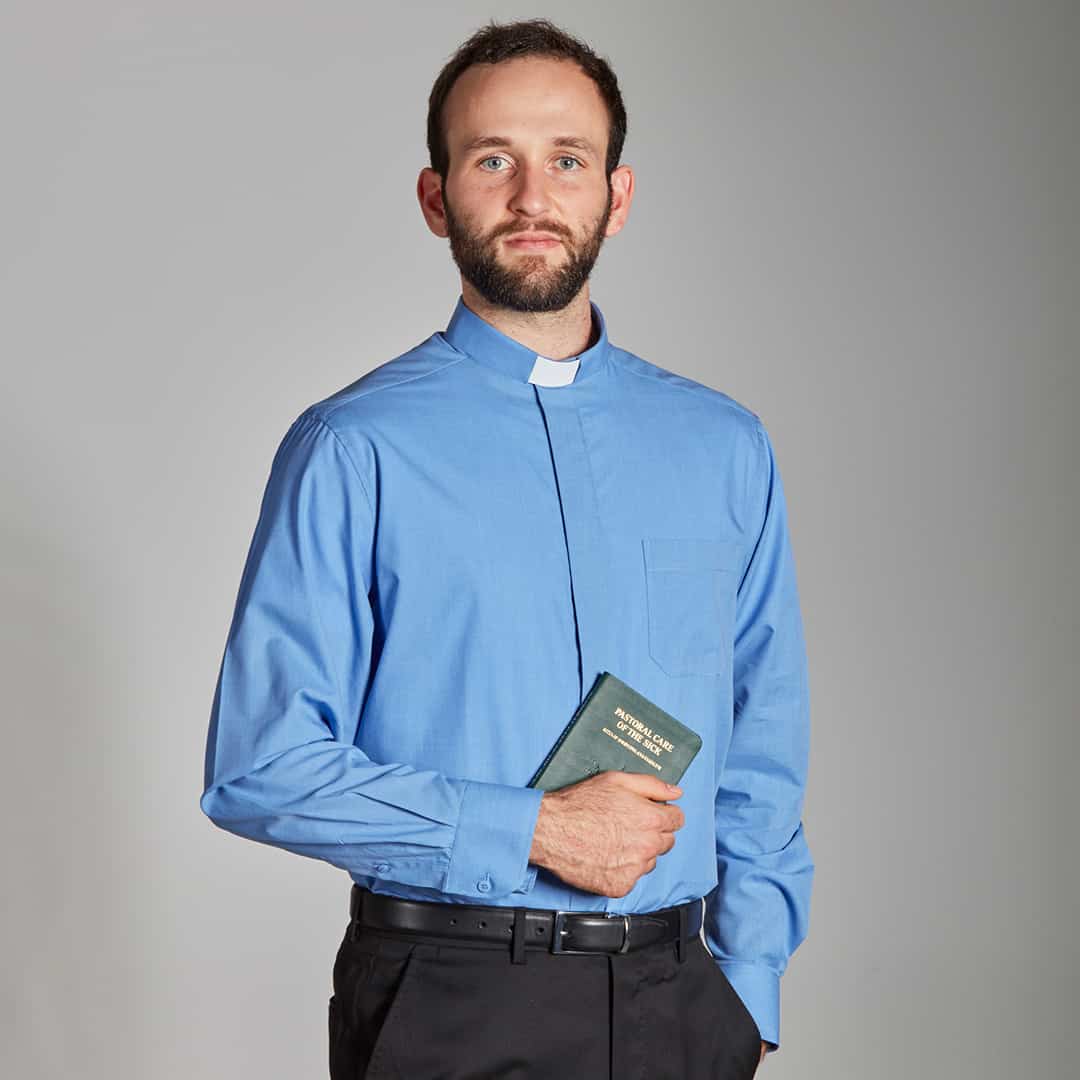 Long Sleeve Clergy Shirt with Slip-in Collar 80% Cotton