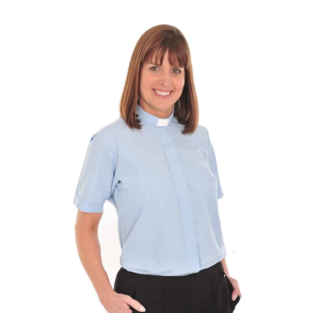 Women’s Clergy Shirt Short Sleeve with Slip-in Collar