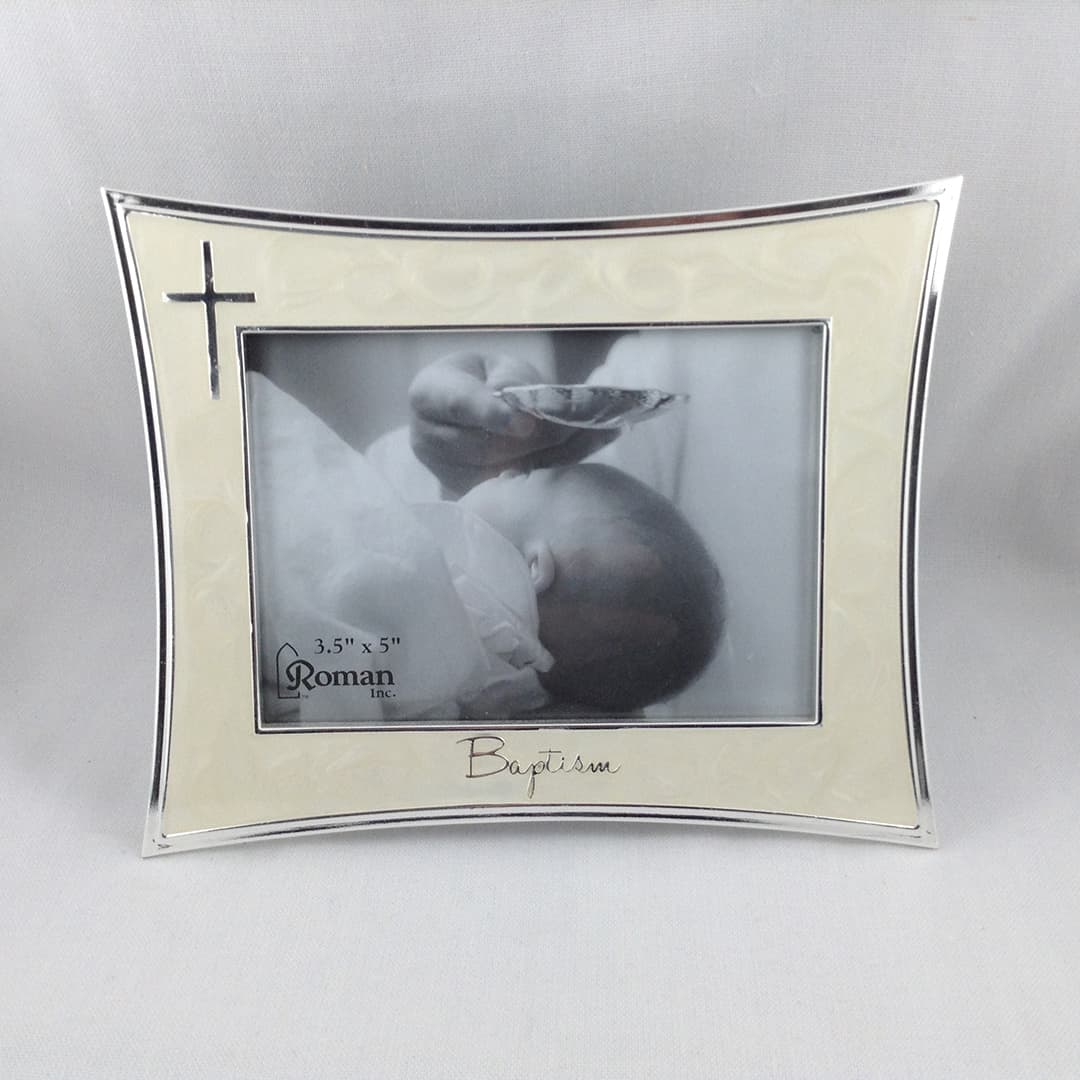 Baptism Frame Cream with Silver Cross