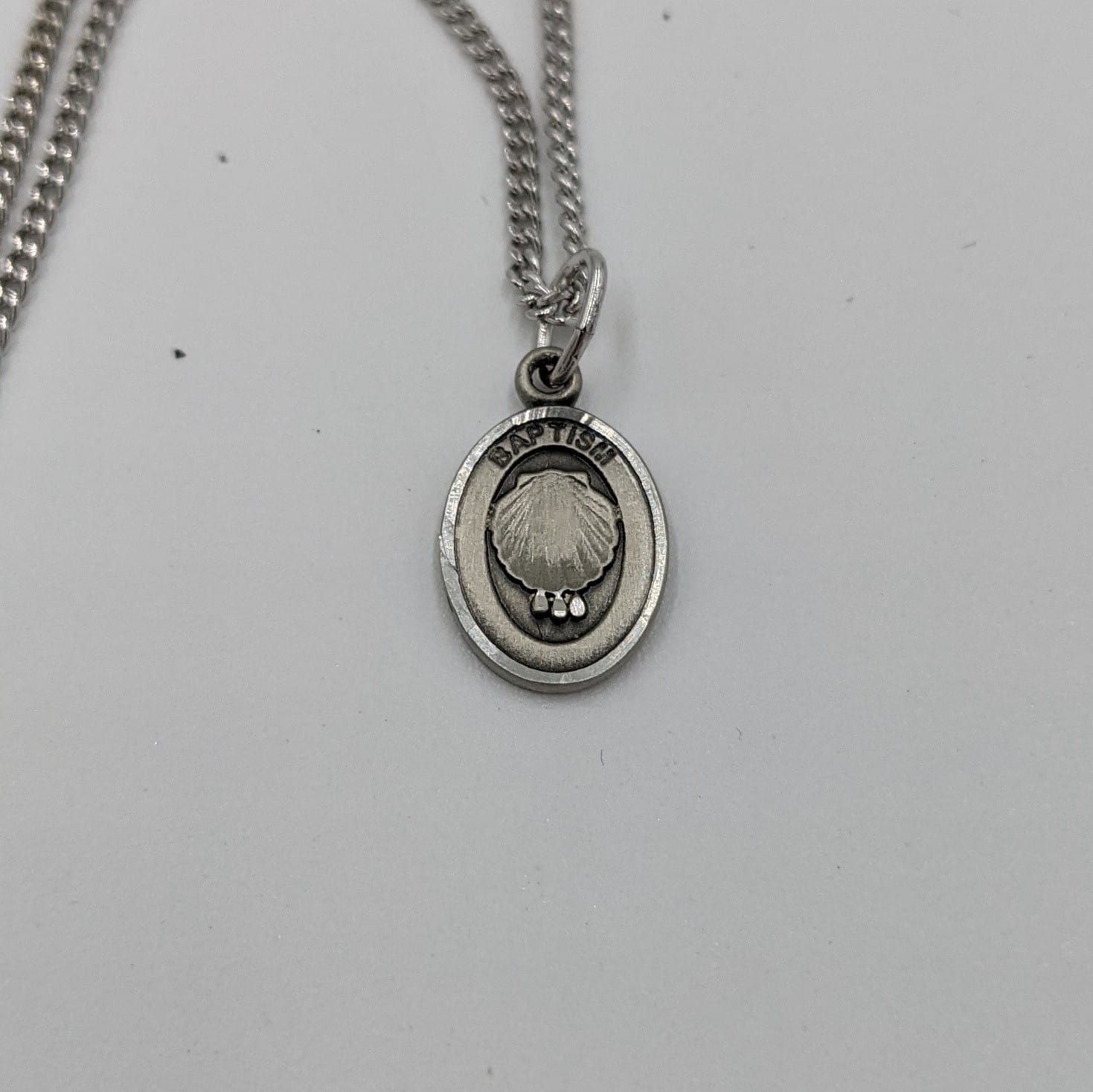 Pewter Baptism Medal on Chain